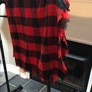 Red and Black Buffalo Plaid Fringe Blanket Scarf very light weight